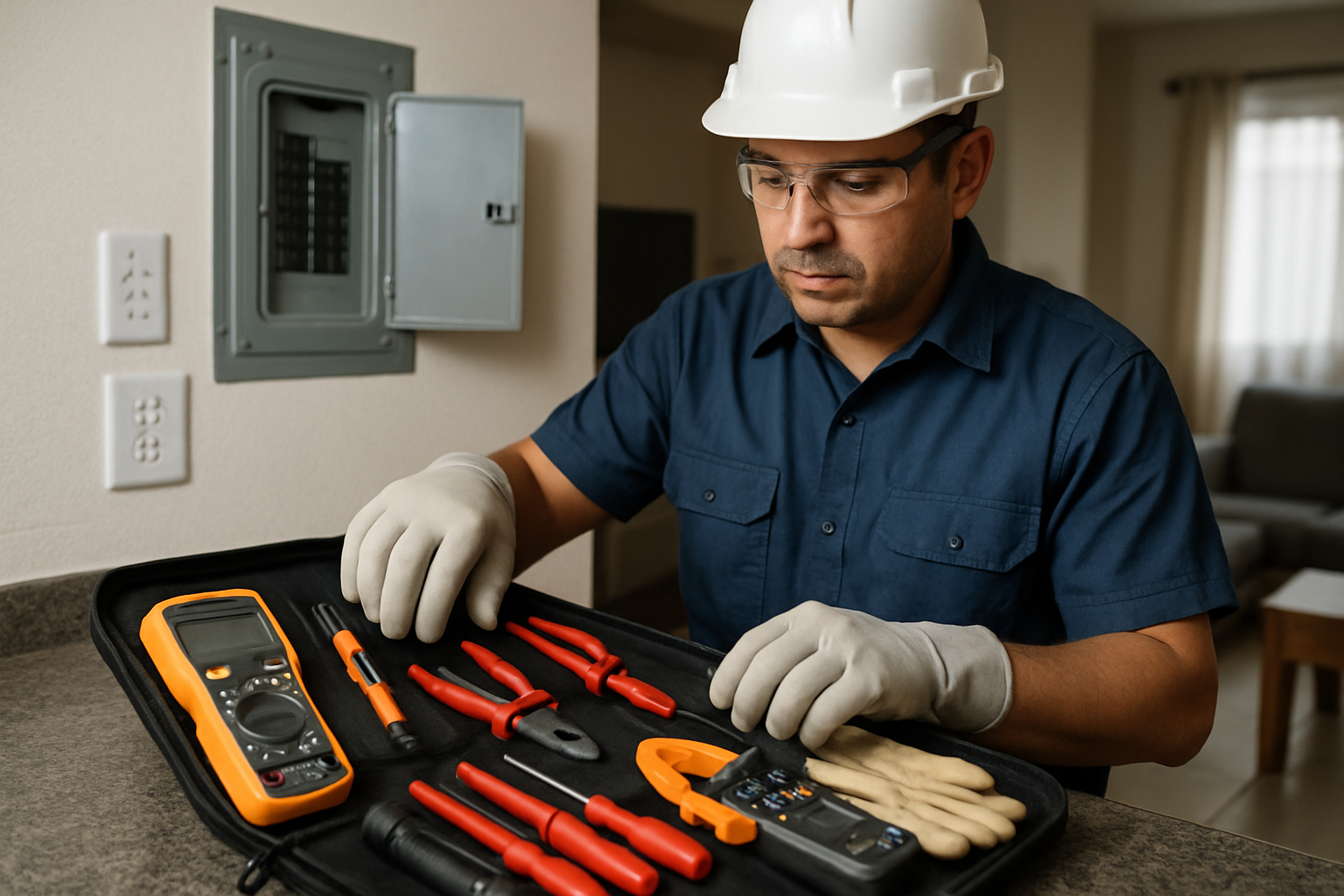 Electricista revisando una instalación eléctrica residencial