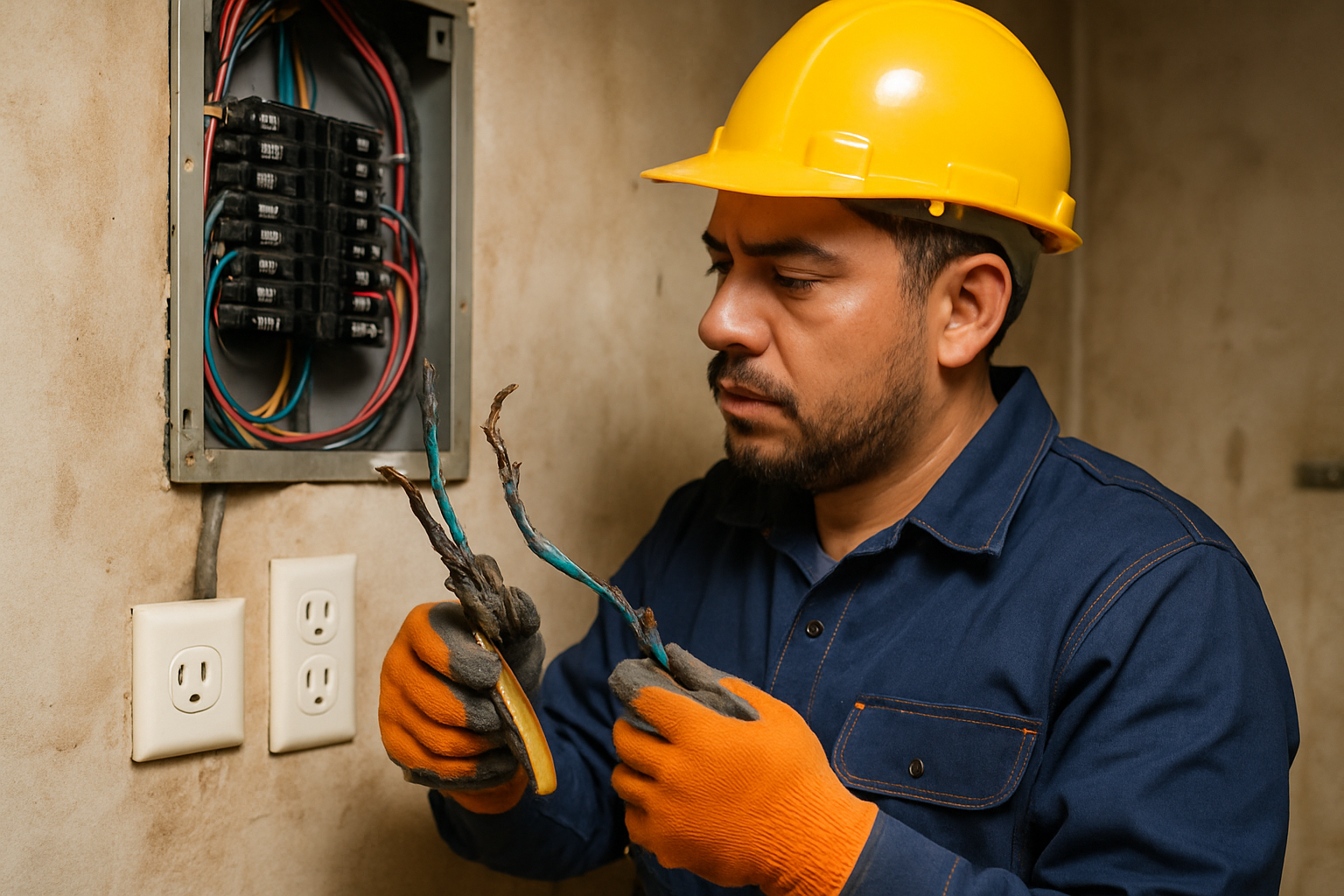 Electricista revisando una instalación eléctrica residencial