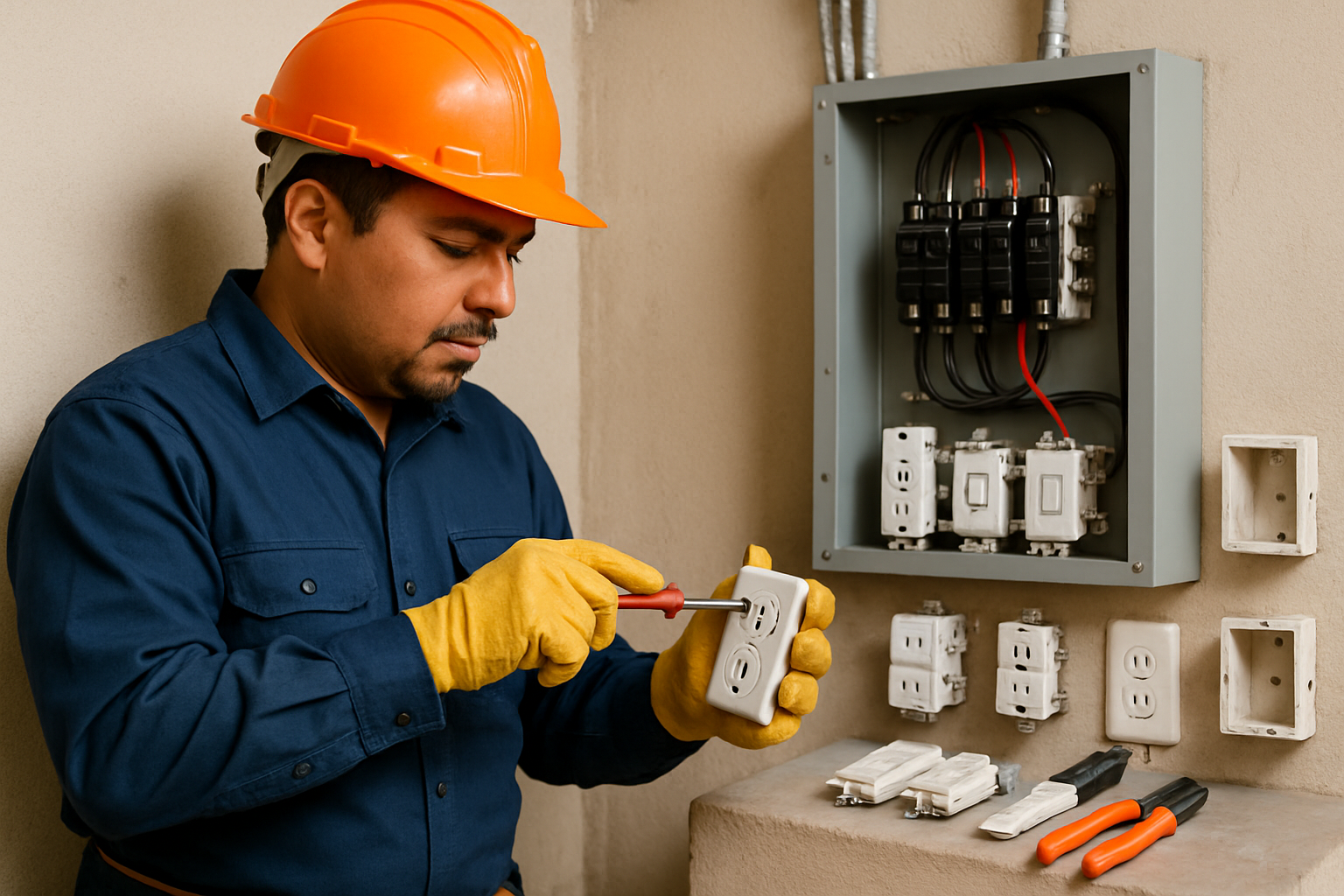 Electricista revisando una instalación eléctrica residencial