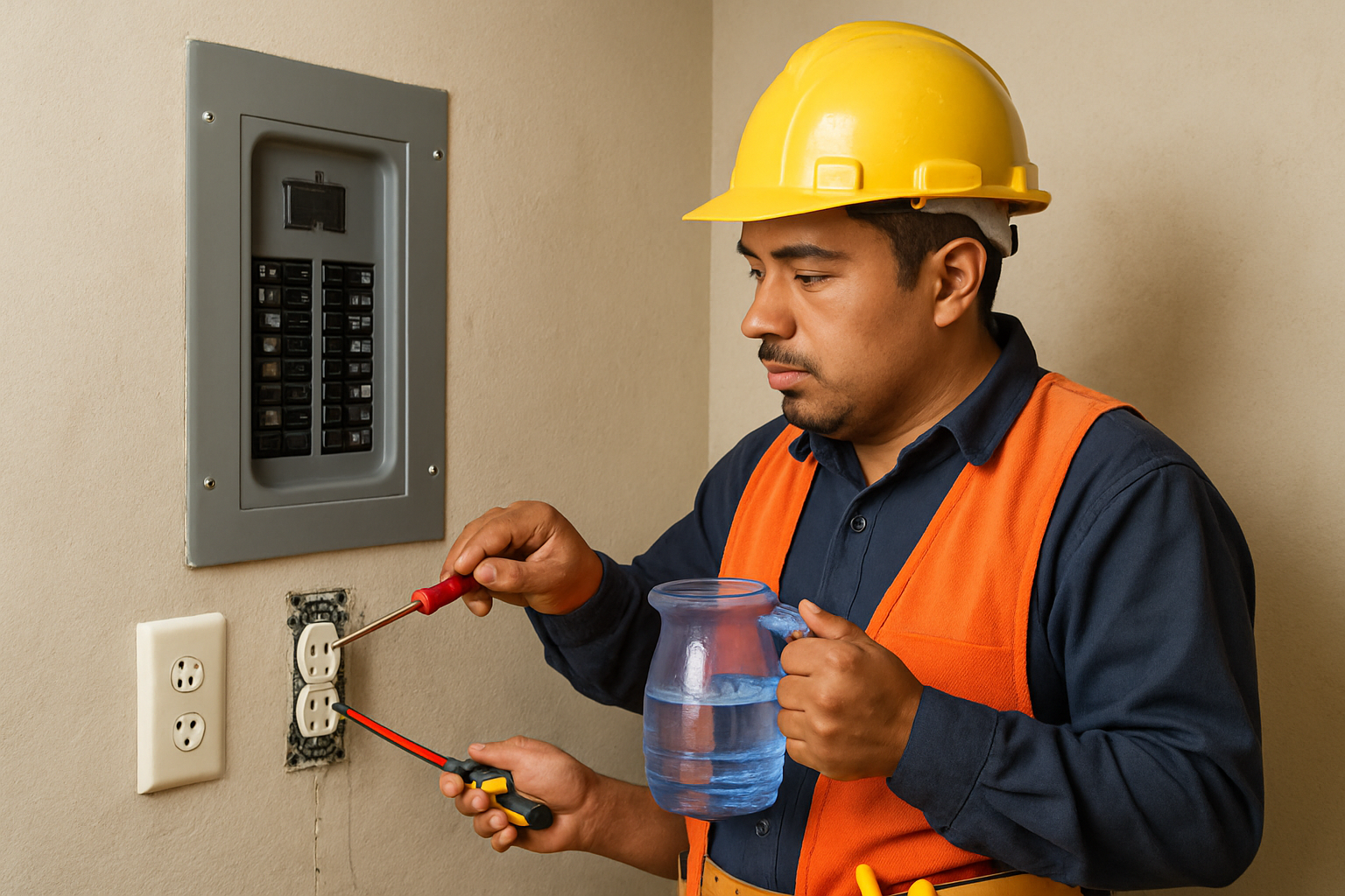 Electricista revisando una instalación eléctrica residencial