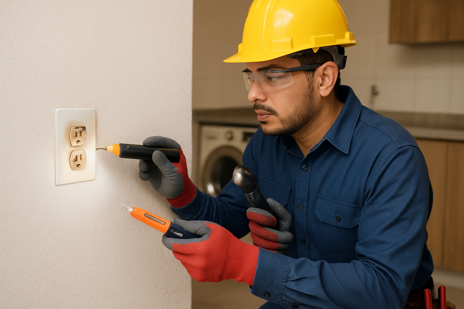 Electricista revisando una instalación eléctrica residencial