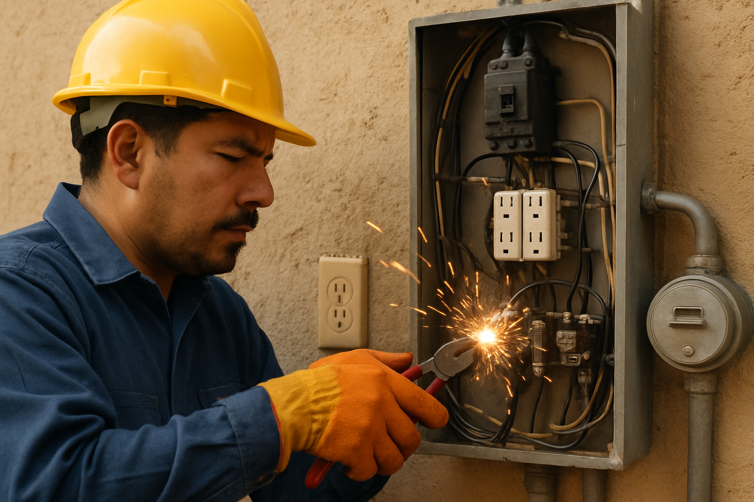 Electricista revisando una instalación eléctrica residencial