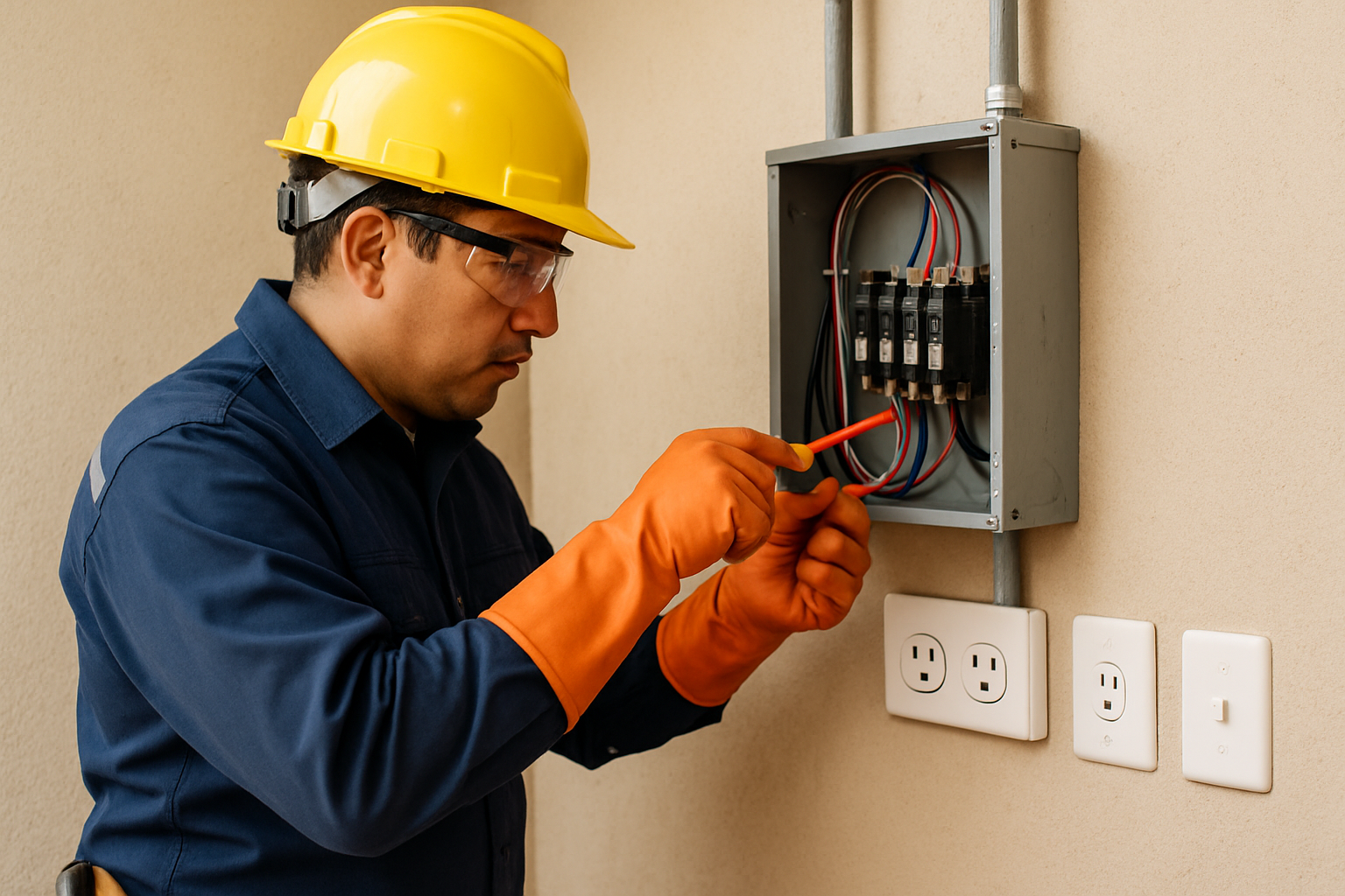 Electricista revisando una instalación eléctrica residencial Electricista revisando una instalación eléctrica residencial
