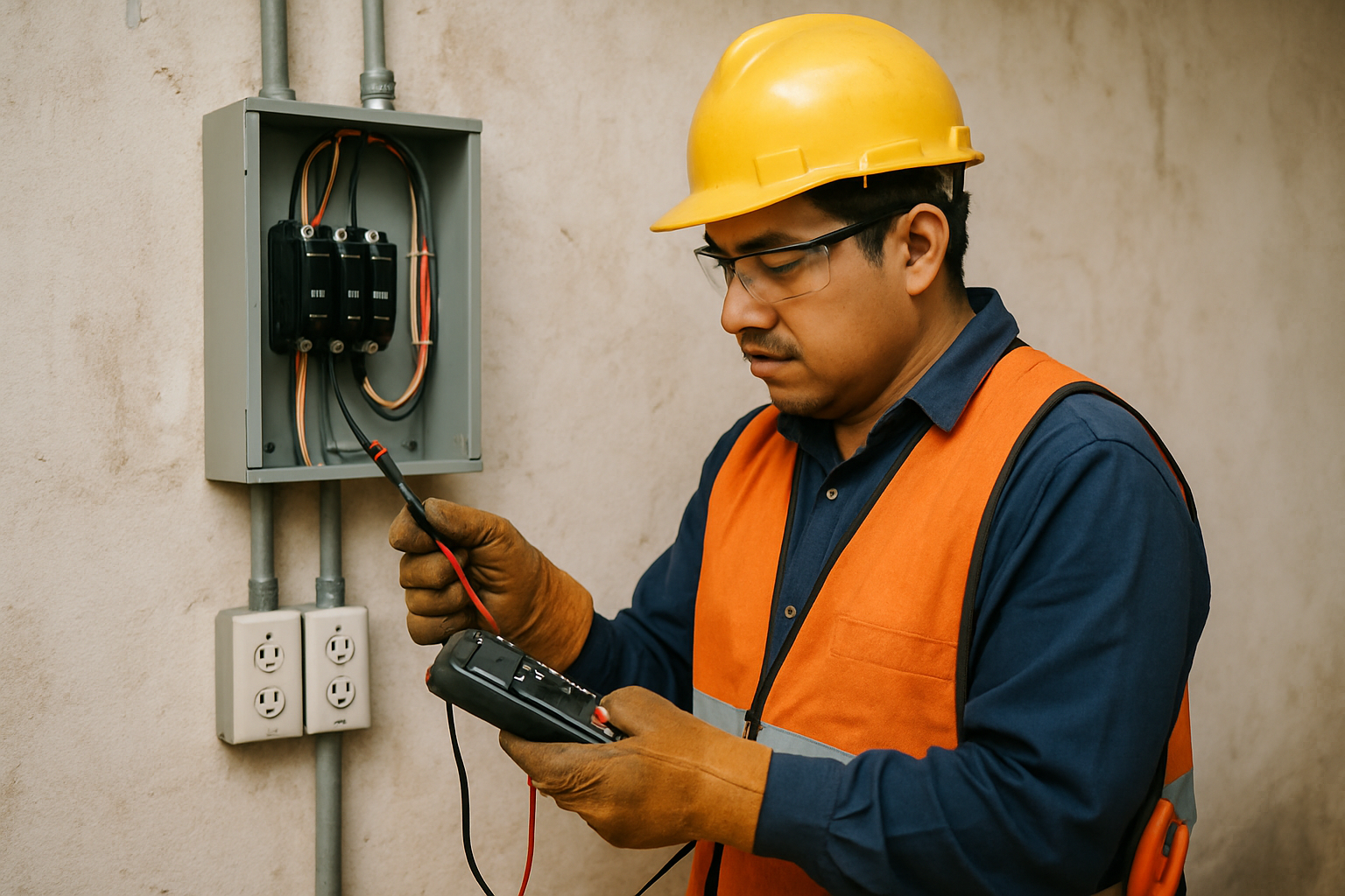 Electricista revisando una instalación eléctrica residencial