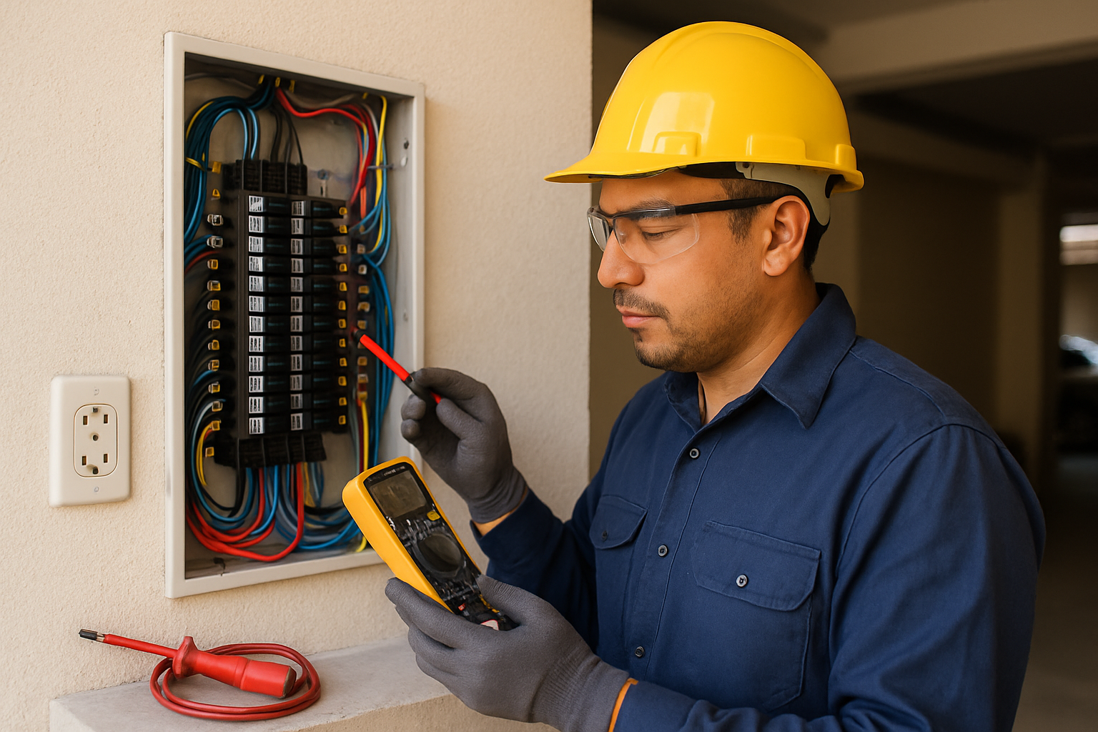 Electricista revisando una instalación eléctrica residencial